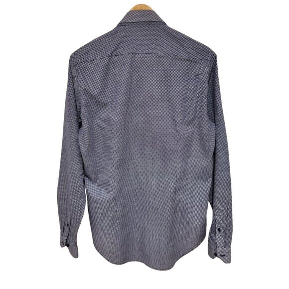 ZARA Shirt Mens Large Slim Fit Long Sleeve Blue Cotton Button Up Geometric Print - Picture 2 of 9